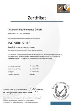 ISO 9001:2015 Zertifikat (deutsch)